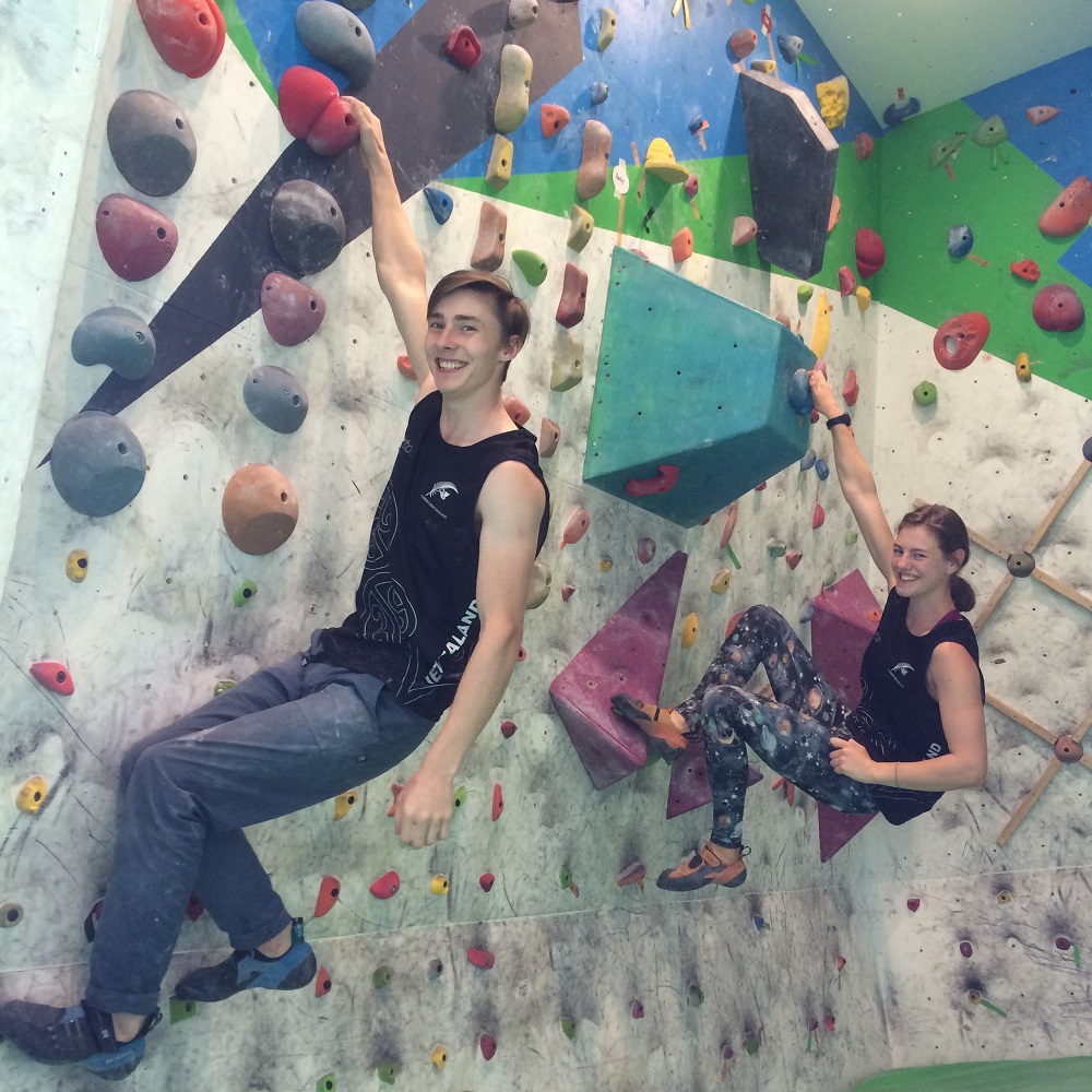 George Sanders and Sarah Tetzlaff on the climbing wall
